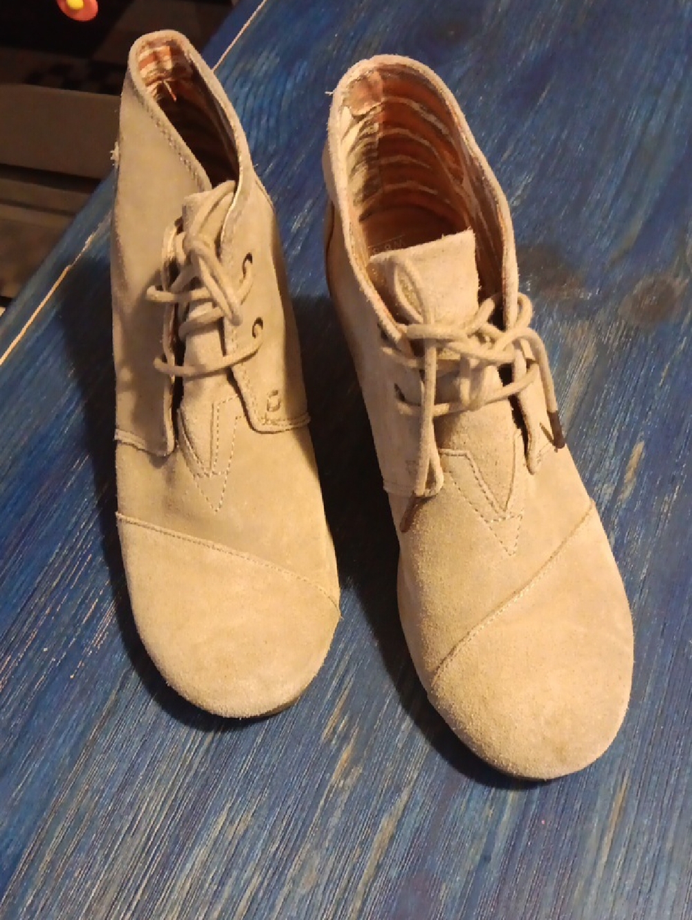 Toms Taupe Suede Lace-Up Ankle Booties